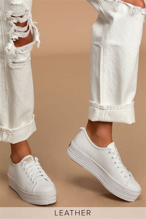 Triple Up White Leather Platform Sneakers White Sneakers Women White