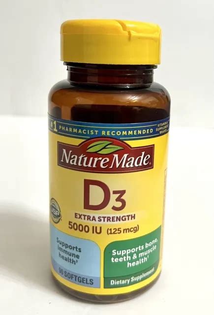 Nature Made Vitamin D3 Extra Strength 90 Softgels 5000 Iu 125 Mcg