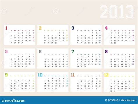 Kalenderjaar 2013 Vector Illustratie Illustration Of Maand 24765662