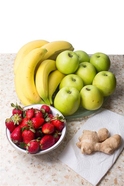 Still Life Of Bananas Apples Strawberries Stock Image Image Of