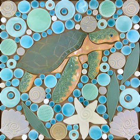Sea Turtle Handmade Ceramic Tile Mosaic Ready To Install Etsy