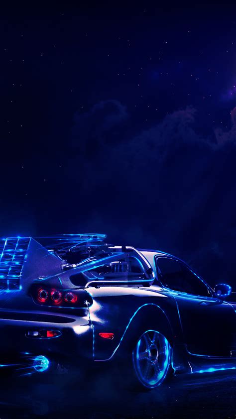 1080x1920 Resolution Neon Car Driving To The Moon Wolf Iphone 7 6s 6