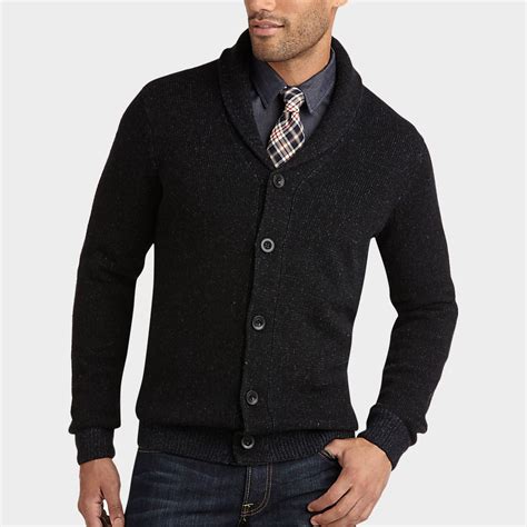 Pronto Blue Shawl Collar Modern Fit Cardigan Sweater Black Modern