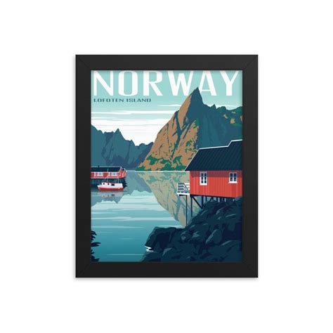 Lofoten Islands Norway Vintage Style Travel Poster Framed Etsy