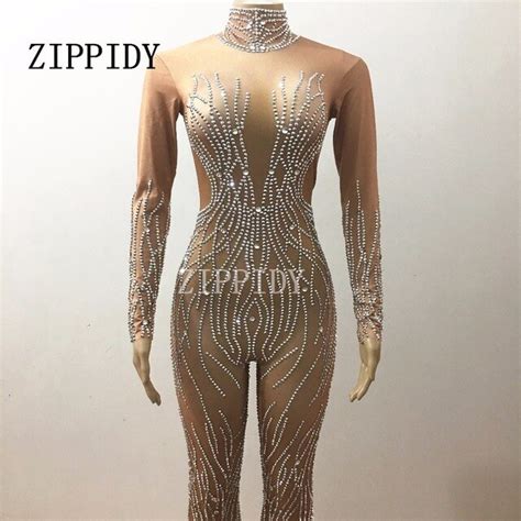 Glisten Silver Crystals Full Rhinestones Sexy Jumpsuit Evening Party