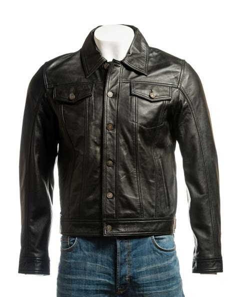 A worthy addition to any wardrobe, the jean jacket continues to stand the test of time. Men's Black Denim Style Leather Jacket | Leather Shop