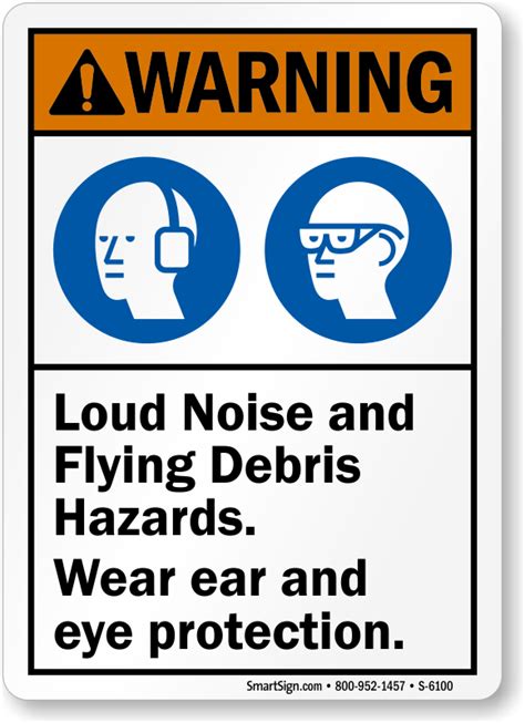 Loud Noise Flying Debris Hazard Wear Ear Eye Protection Sign Sku S