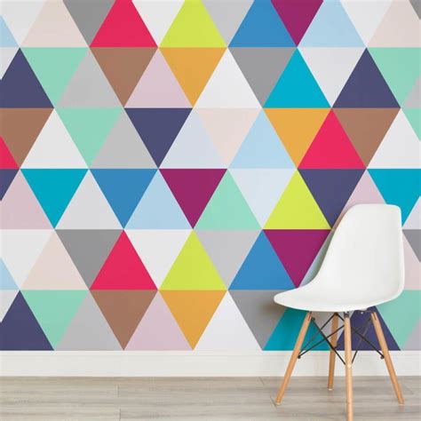 Multicoloured Triangles Square Wall Murals Mural Wallpaper Geometric