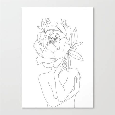Minimal Line Art Woman Flower Head Canvas Print By Nadja1 Society6
