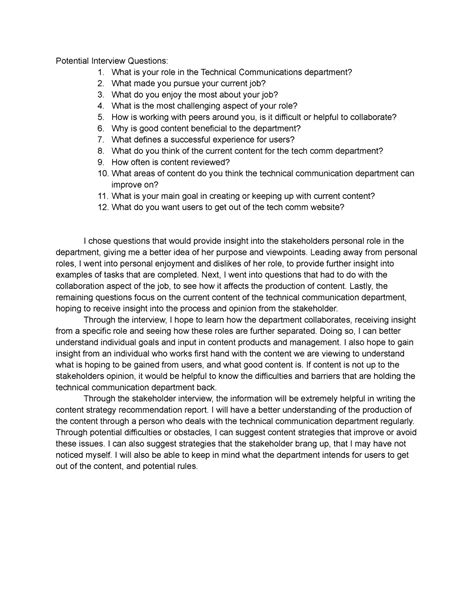 Stakeholder Interview Question Potential Interview Questions 1 What