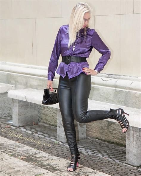 Image Result For Sindrive Satin Blouses Black Leather Pants Leather