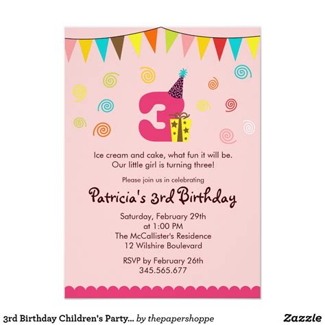 Check spelling or type a new query. 3rd Birthday Children's Party Invitation | Zazzle.com in ...
