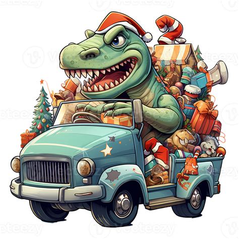 Funny Christmas Dinosaur Illustration Ai Generative 27236576 Png