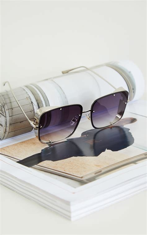 Black Fade Square Frame Frameless Sunglasses Prettylittlething Aus
