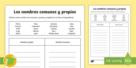 Sustantivos Propios Y Comunes Fichas Para Imprimir Ph