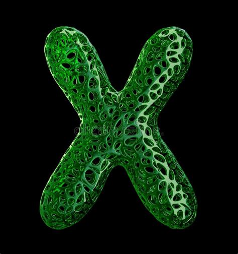 Letter X Made Of Green Plastic With Abstract Holes Isolated On Black