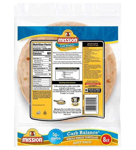 Mission Carb Balance Soft Taco Whole Wheat Tortillas 8 Count
