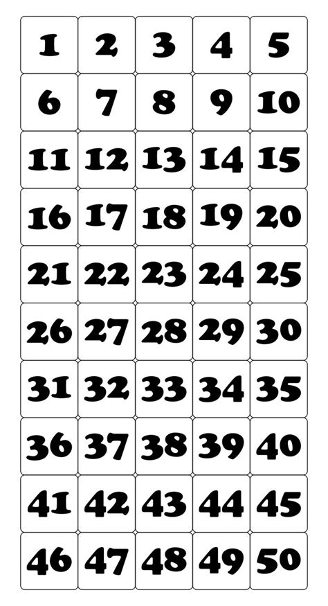 Printable Number Cards 1 50 Printable Numbers Number Grid Number Chart