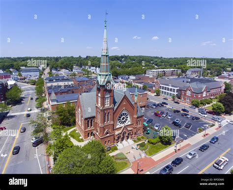 Natick First Congregational Church Town Hall And Common Aerial View In Downtown Natick