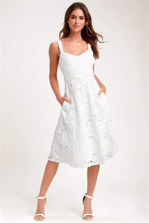 Cute White Dress Lace Dress White Midi Dress White Dress White