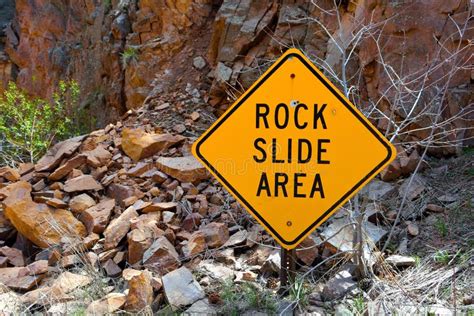 Rock Slide Area Warning Sign Stock Image Image Of Arid Cliffs 54220177