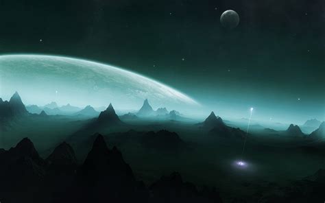 Wallpaper Digital Art Night Planet Moonlight Atmosphere Aurora