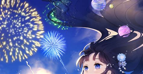 Girl Yukata Fireworks 夏 Pixiv