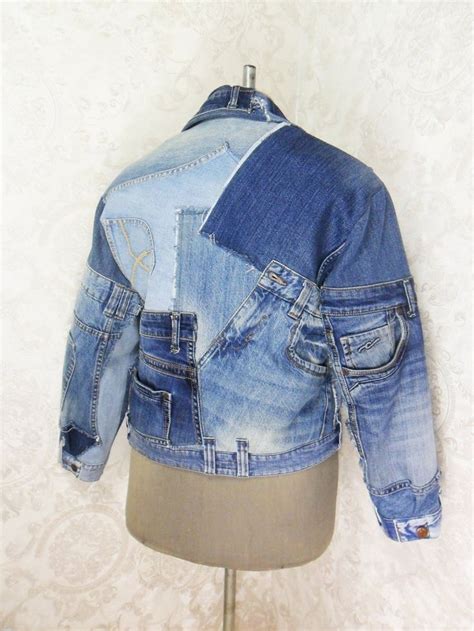 upcycled denim jeans jacket denim blue patchwork women s jacket boho hippies short jacket