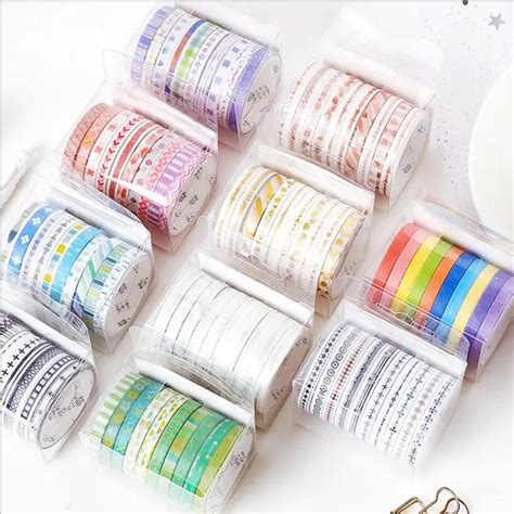 10 pcs box pure color masking gold foil foiled diy craft glitter paper sticky adhesive washi