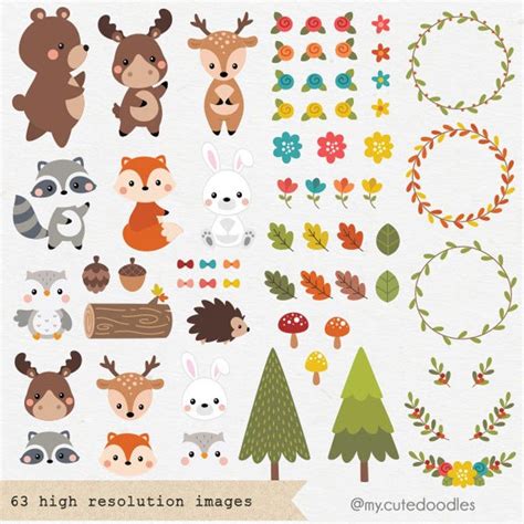 Check spelling or type a new query. Woodland friends clipart cute woodland animals nursery | Etsy in 2020 | Cute doodles drawings ...