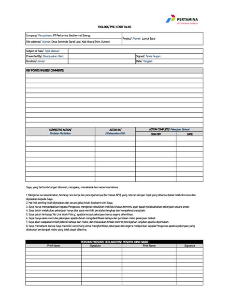 Toolbox Meeting Form Pdf