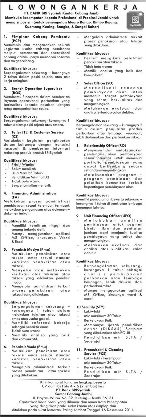 Informasi lowongan kerja pt pegadaian (persero) minimal s1 januari 2021 Loker Bank Bri Cabang Rengat : Lowongan Kerja Solo Maret ...