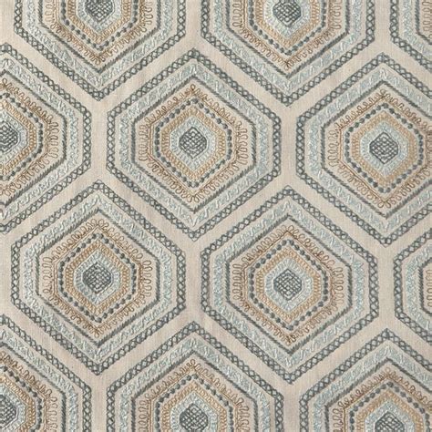 Island Beige And Blue Geometric Drapery And Upholstery Fabric By The