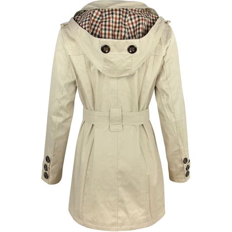 Womens Ladies Double Breasted Mac Belted Coat Canvas Smart Jacket