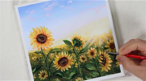 Sunflower Fields Acrylic Painting Paintingtutorial Painting Asmr