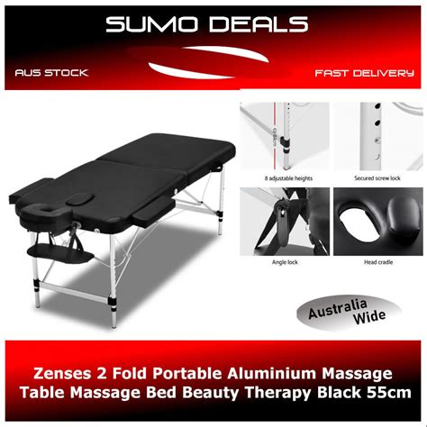 zenses 2 fold portable aluminium massage table massage bed beauty therapy black 55cm sumo deals