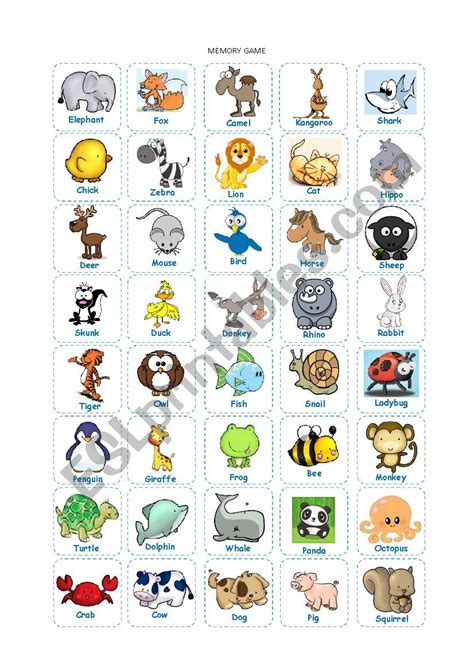 Animal Memory Game Printable