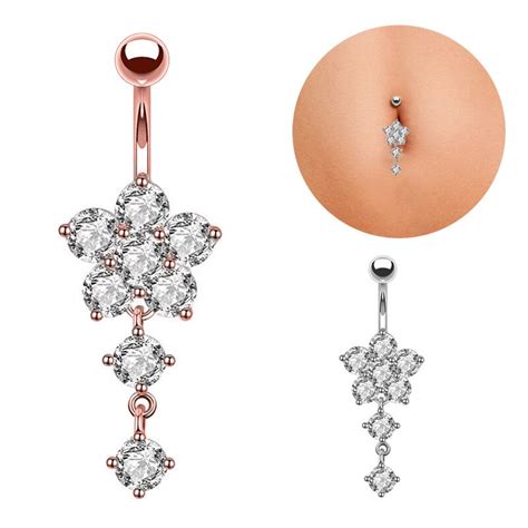 Hot Sale Flower Dangle Belly Navel Ring Body Piercing Jewelry Navel Bar 316l Surgical Steel On
