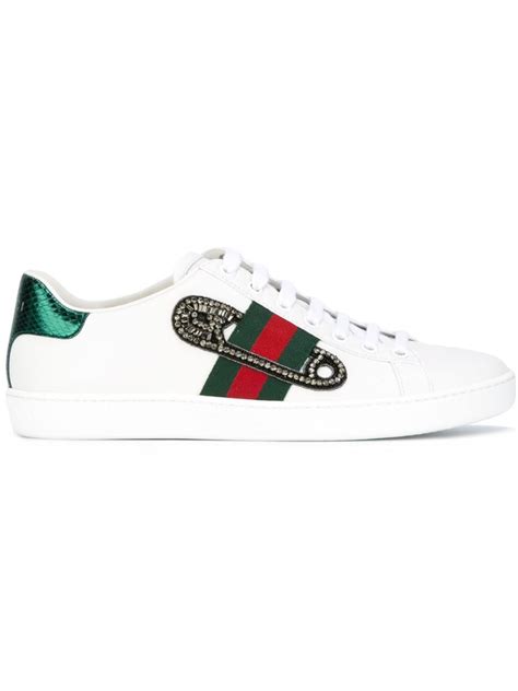 Gucci Ace Watersnake Trimmed Embellished Leather Sneakers In White