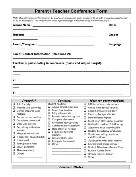Parent Teacher Conference Form Free Printable Printable Templates