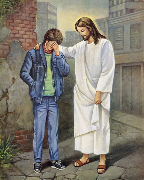 Jesús Con Adolescente Niño Imagen Católica Impresión Etsy España