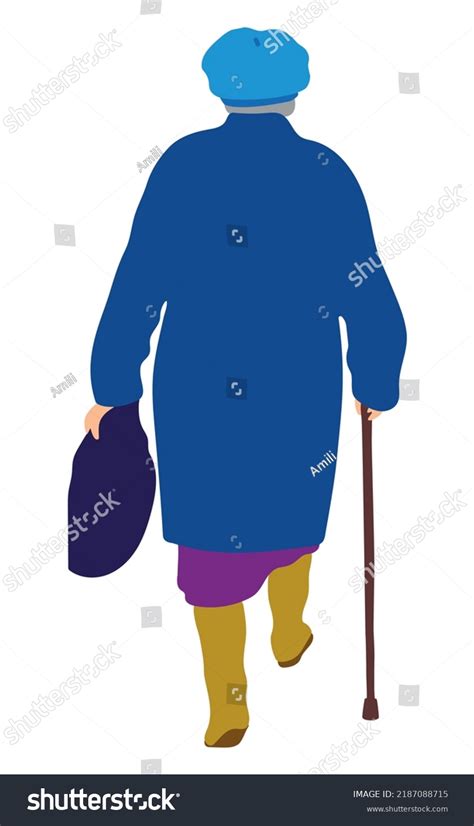 Vector Drawing Silhouette Senior Woman Cane Stock Vector Royalty Free