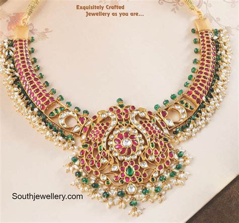 Antique Gold Kundan Necklace With Peacock Pendant
