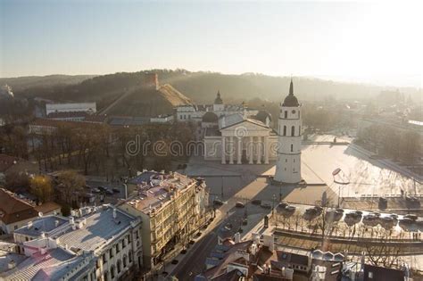 Beautiful Vilnius City Panorama In Winter Aerial Sunrise View Winter