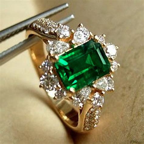 Lab Created Emerald Wedding Ring 14K Emerald Zirconia Cluster Etsy