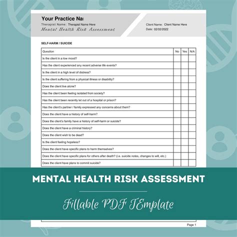 Mental Health Risk Assessment Editable Fillable PDF For Etsy New Zealand