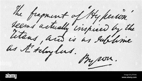 Lord Byron S Signature Writing About Hyperion And Signed As Byron