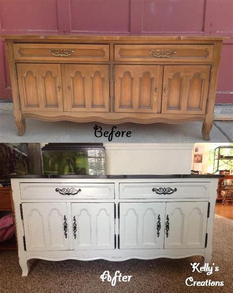 See these great ideas for refinished cabinets, here. White and black sideboard before and after pictures ...