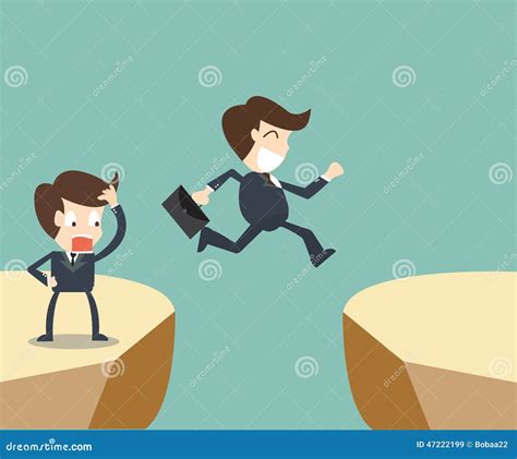 Two Businessman Looking And Jumping Over Gap Stock Vector