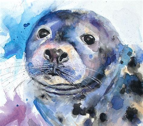 Sea Life Art Print Watercolor Animal Baby Seal Whimsical